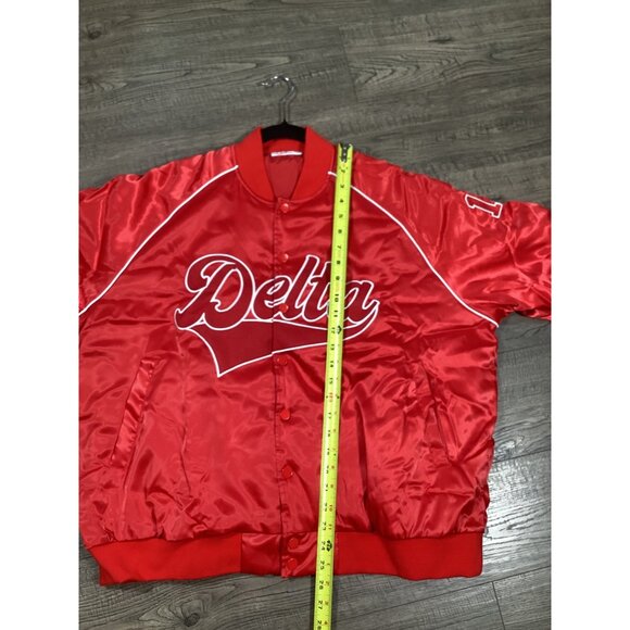 Delta Box 13 Unisex Red Satin Size XXL Bomber Jacket Embroidered Theta Sorority - Picture 6 of 10